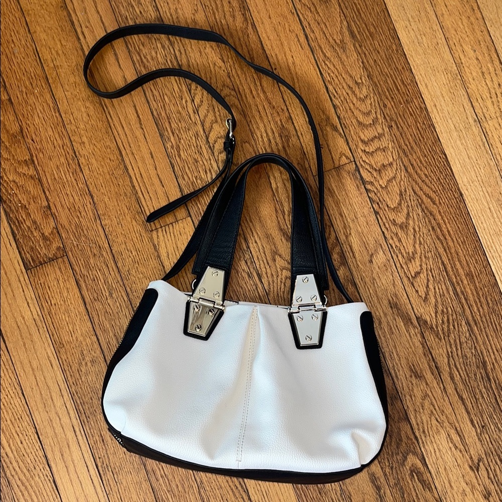 NWOT Black and white bag with shoulder strap and zipper details by J. Lo.